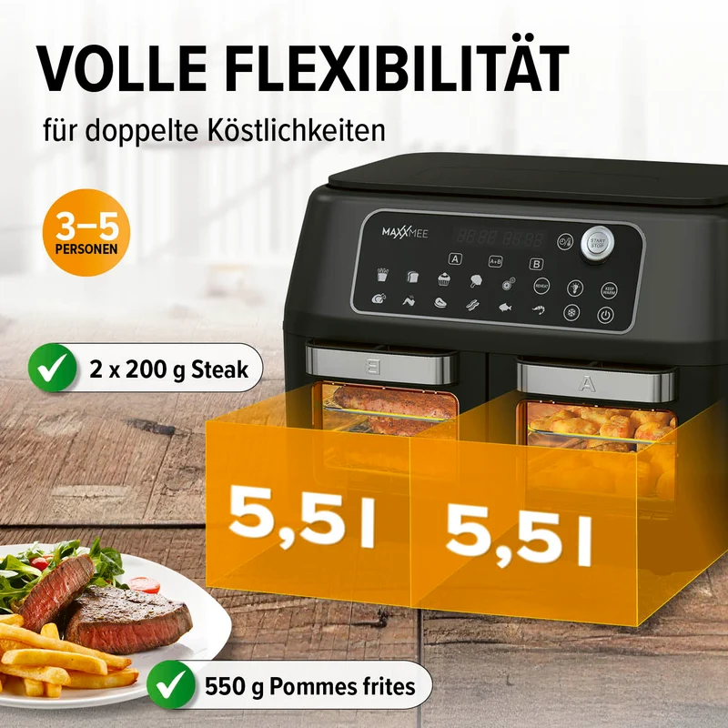 Doppelkammer-Heißluftfritteuse