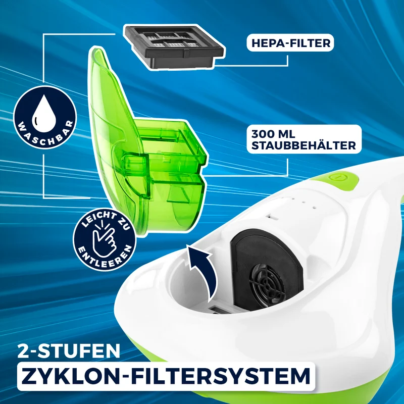 Milbensauger Vibration - HEPA-13-Filter - weiß/limegreen