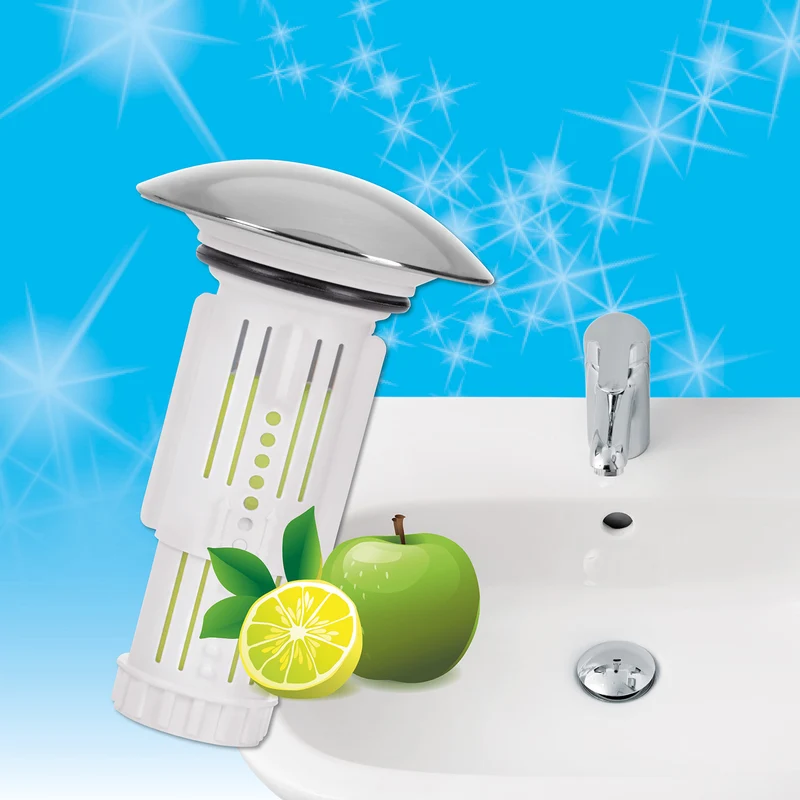 Abfluss-Fee Waschbecken - 1x Verschlussstopfen & 5x Duftstein Zitrone/Apfel