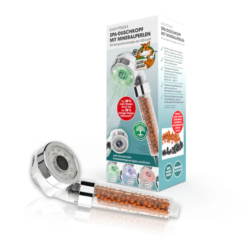 Duschkopf LED-Farbwechsel 6cm mit Mineralkugeln