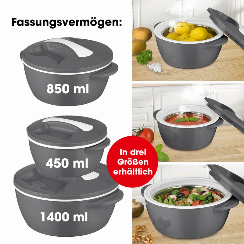 Thermo-Schüssel Mikrowelle - 850 ml - grau/weiß