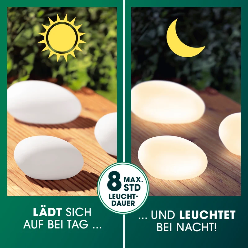 Solar-Leuchten Set Stein flach - 3er-Set